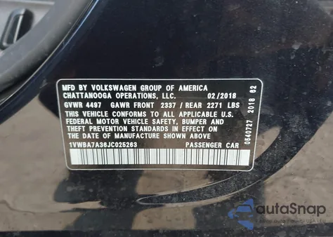 2018 Volkswagen Passat 2.0T Se from USA, damaged, VIN 1VWBA7A36JC025263